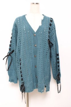 画像1: axes femme POETIQUE / レースアップデザインカーディガン M Bグリーン Y-25-10-18-109-AX-TO-SZ-ZY