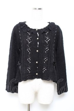 画像1: axes femme / はしごリボンパールニットカーディガン M 黒 Y-25-10-18-114-AX-TO-SZ-ZY