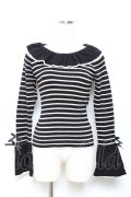 axes femme / 襟デザインボーダーニット  黒 Y-25-10-18-117-AX-TO-SZ-ZY