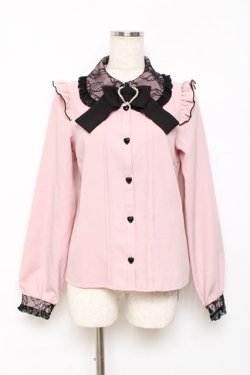 画像1: DearMyLove / レース重ねハートリボンブラウス M ピンク×黒 Y-25-10-18-145-EL-BL-SZ-ZY