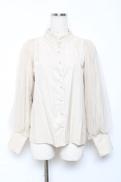 画像1: axes femme / 袖チュールブラウス M ベージュ Y-25-10-18-146-AX-BL-SZ-ZY