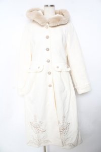 axes femme / 天体刺繍フード付コート M 生成り Y-25-10-18-157-AX-CO-SZ-ZY