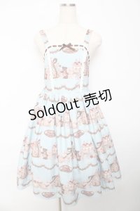 axes femme kawaii / お菓子の家柄ジャンスカ M サックス Y-25-10-18-167-AX-OP-SZ-ZY