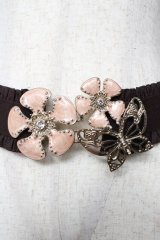 axes femme / お花×蝶モチーフゴムベルト  ゴールド Y-25-10-18-027-AX-ZA-SZ-ZY