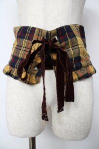 axes femme / チェック柄コルセットベルト  イエロー Y-25-10-18-028-AX-ZA-SZ-ZT486