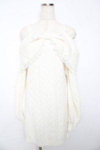 Ank Rouge / オフショルリボンニットワンピース M 白 Y-25-10-18-186-CA-OP-SZ-ZY