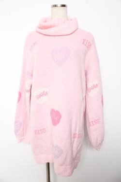 画像1: Swankiss / ハート柄ニットワンピース  ピンク Y-25-10-18-187-CA-OP-SZ-ZY
