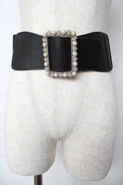 画像1: axes femme / スクエアバックルゴムベルト  黒 Y-25-10-18-029-AX-ZA-SZ-ZY
