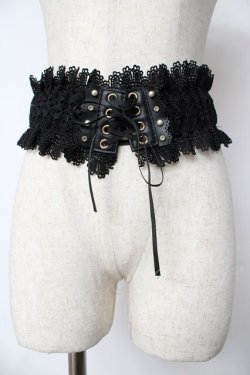 画像1: axes femme / モチーフレース太ゴムベルト  黒 Y-25-10-18-031-AX-ZA-SZ-ZY
