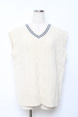 Fi.n.t / ライン入り腰丈ニットベスト F アイボリー×ブルー Y-25-10-20-039-CA-TO-SZ-ZY