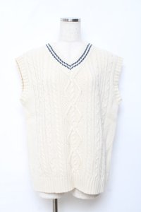 Fi.n.t / ライン入り腰丈ニットベスト F アイボリー×ブルー Y-25-10-20-039-CA-TO-SZ-ZY