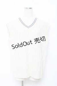 Fi.n.t / ライン入り腰丈ニットベスト F アイボリー×ブルー Y-25-10-20-039-CA-TO-SZ-ZY