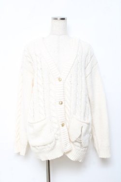 画像1: F i.n.t / エッフェル塔ロゴ刺繍腰丈ケーブルニットカーディガン F オフホワイト Y-25-10-20-040-CA-TO-SZ-ZY