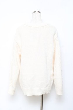 画像2: F i.n.t / エッフェル塔ロゴ刺繍腰丈ケーブルニットカーディガン F オフホワイト Y-25-10-20-040-CA-TO-SZ-ZY