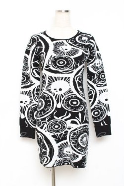 画像1: KILL STAR / My Eye Sweater Dress S 白×黒 Y-25-10-20-056-SL-OP-SZ-ZY