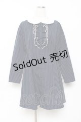 Ank Rouge / フロントフリルストライプシャツワンピース M ネイビー Y-25-10-20-073-CA-OP-SZ-ZY