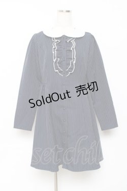 画像1: Ank Rouge / フロントフリルストライプシャツワンピース M ネイビー Y-25-10-20-073-CA-OP-SZ-ZY