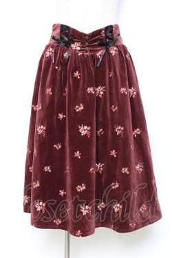 画像1: axes femme / 総刺繍ベロアスカート M ワイン Y-25-10-20-105-AX-SK-SZ-ZY