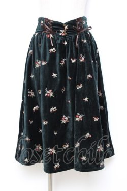 画像1: axes femme / 総刺繍ベロアスカート M Dグリーン Y-25-10-20-107-AX-SK-SZ-ZY