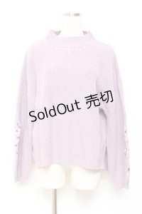 axes femme / 袖刺繍ボトルネックニット F ラベンダー Y-25-10-20-016-AX-TO-SZ-ZY