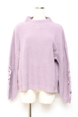 画像1: axes femme / 袖刺繍ボトルネックニット F ラベンダー Y-25-10-20-016-AX-TO-SZ-ZY