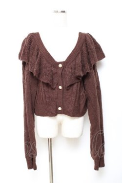 画像1: axes femme kawaii / フリル襟ショートニットカーデ M 茶 Y-25-10-20-025-AX-TO-SZ-ZY