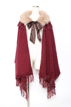 画像1: axes femme / ファーティペット付きストール  ワイン Y-25-10-20-004-AX-TO-SZ-ZY