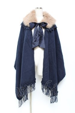 画像1: axes femme / ファーティペット付きストール  紺 Y-25-10-25-033-AX-TO-SZ-ZY