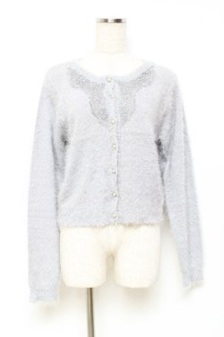 画像1: axes femme / モチーフレース付きカーデ M サックス Y-25-10-25-034-AX-TO-SZ-ZY