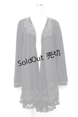 画像1: axes femme / バックレースロングカーディガン M 黒 Y-25-10-25-035-AX-TO-SZ-ZY