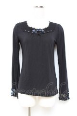 axes femme / プチローズリボンカットソー M 黒 Y-25-10-25-037-AX-TO-SZ-ZY