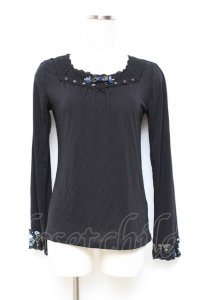 axes femme / プチローズリボンカットソー M 黒 Y-25-10-25-037-AX-TO-SZ-ZY