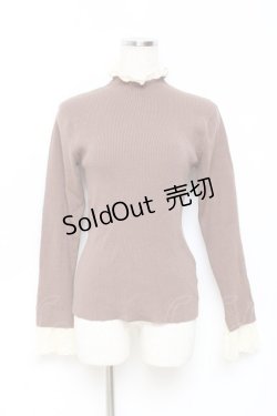 画像1: axes femme / レース配色テレコカットソー M 茶 Y-25-10-25-039-AX-TO-SZ-ZY