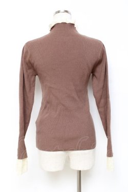 画像2: axes femme / レース配色テレコカットソー M 茶 Y-25-10-25-039-AX-TO-SZ-ZY