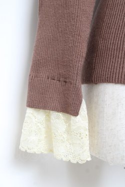画像3: axes femme / レース配色テレコカットソー M 茶 Y-25-10-25-039-AX-TO-SZ-ZY
