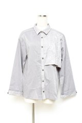 axes femme / ジャカード切替プリーツシャツ  グレー Y-25-10-25-045-AX-BL-SZ-ZY