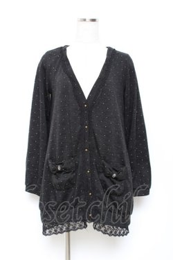 画像1: axes femme / ドット柄ポケットカーディガン M 黒 Y-25-10-25-054-AX-TO-SZ-ZY