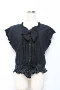 PINK HOUSE / リボン付きフリルノースリブラウス F 黒 Y-25-10-25-074-LO-BL-SZ-ZY