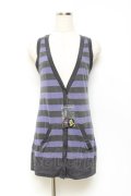 PEACE NOW / 缶バッジ付きボーダーノースリーブカーディガン M グレー×パープル Y-25-10-25-085-PU-TO-SZ-ZY