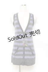 PEACE NOW / 缶バッジ付きボーダーノースリーブカーディガン M グレー×パープル Y-25-10-25-085-PU-TO-SZ-ZY