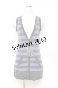 PEACE NOW / 缶バッジ付きボーダーノースリーブカーディガン M グレー×パープル Y-25-10-25-085-PU-TO-SZ-ZY