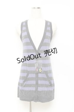 画像1: PEACE NOW / 缶バッジ付きボーダーノースリーブカーディガン M グレー×パープル Y-25-10-25-085-PU-TO-SZ-ZY