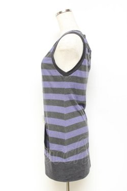 画像2: PEACE NOW / 缶バッジ付きボーダーノースリーブカーディガン M グレー×パープル Y-25-10-25-085-PU-TO-SZ-ZY