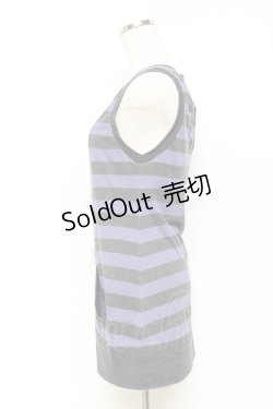 画像2: PEACE NOW / 缶バッジ付きボーダーノースリーブカーディガン M グレー×パープル Y-25-10-25-085-PU-TO-SZ-ZY