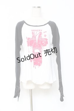 画像1: HANGRY&ANGRY / プリント長袖カットソー  白×黒 Y-25-10-25-092-HN-TO-SZ-ZY