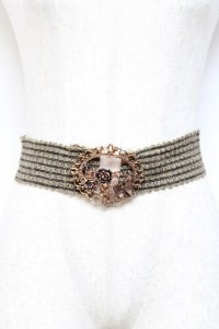 axes femme / 蝶モチーフ麻ゴムベルト  茶 Y-25-10-25-011-AX-ZA-SZ-ZY