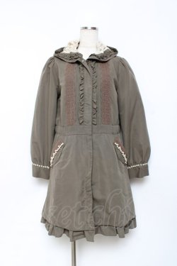 画像1: axes femme / パール付きフリルモッズコート M カーキ Y-25-10-25-100-AX-CO-SZ-ZY