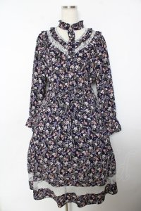 axes femme / フリル花柄ロングワンピース M 紺 Y-25-10-25-123-AX-OP-SZ-ZI