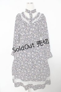 axes femme / フリル花柄ロングワンピース M 紺 Y-25-10-25-123-AX-OP-SZ-ZI