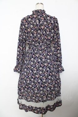 画像2: axes femme / フリル花柄ロングワンピース M 紺 Y-25-10-25-123-AX-OP-SZ-ZY